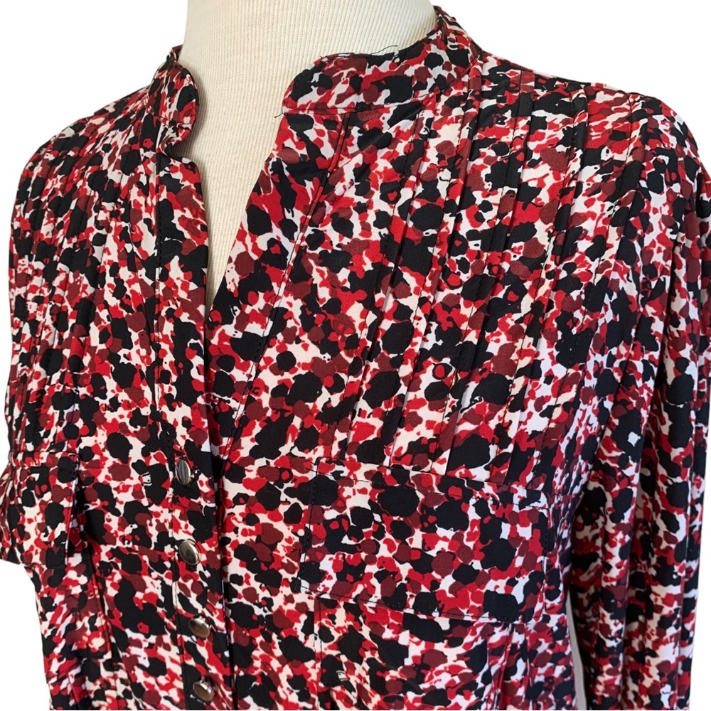 COCOMO 1X Red Black 3/4 sleeve Plus Size women's Pintuck Blouse tunic - Picture 6 of 14